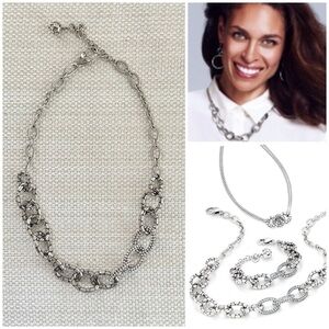 BRIGHTON Pebble Pave Link Necklace • JN3412 • Silver Plated Swarovski Crystal